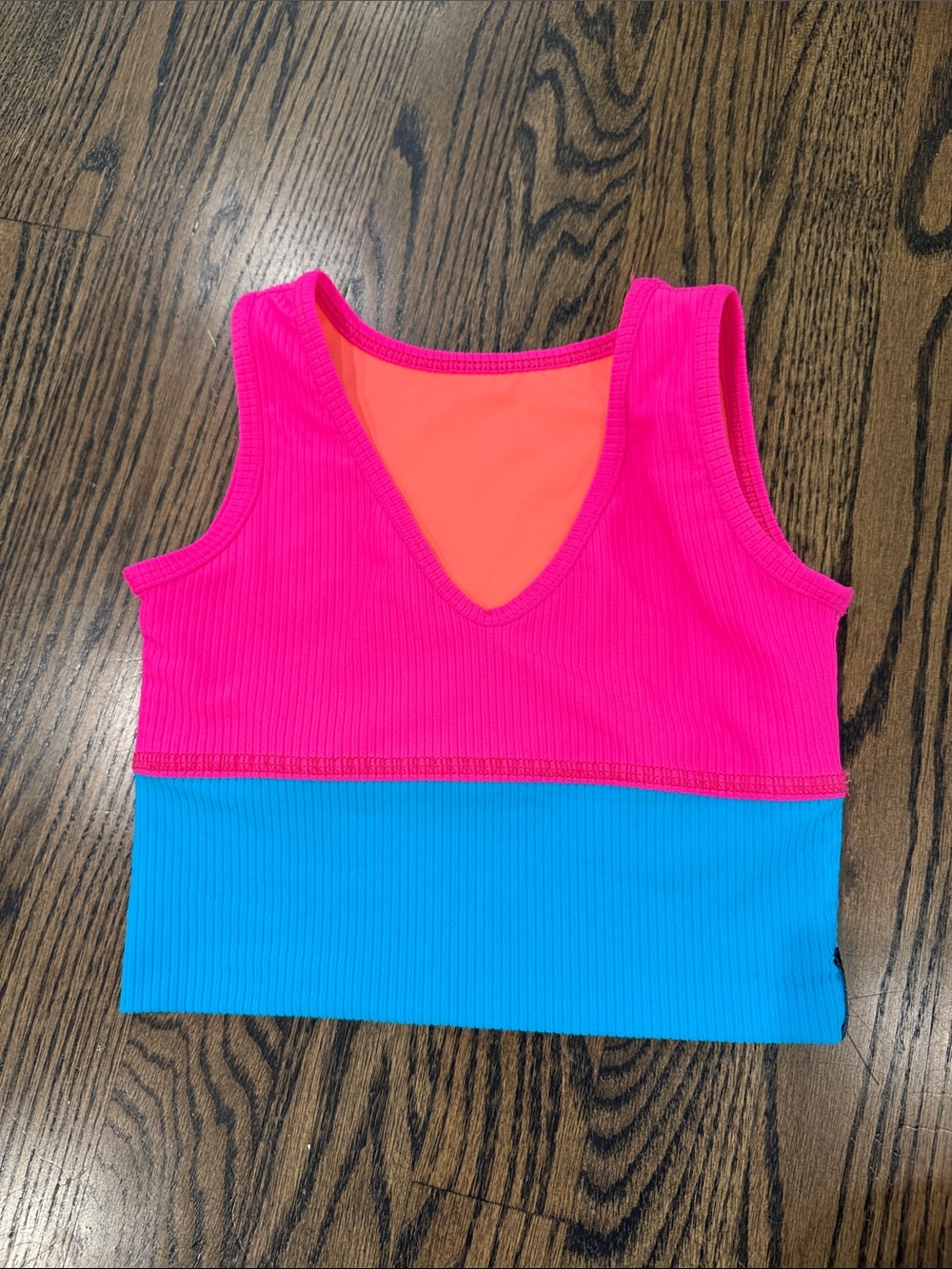 Tiger Friday Reversible Dance Crop Tank Top - Hot Pink, Blue, and Orange
